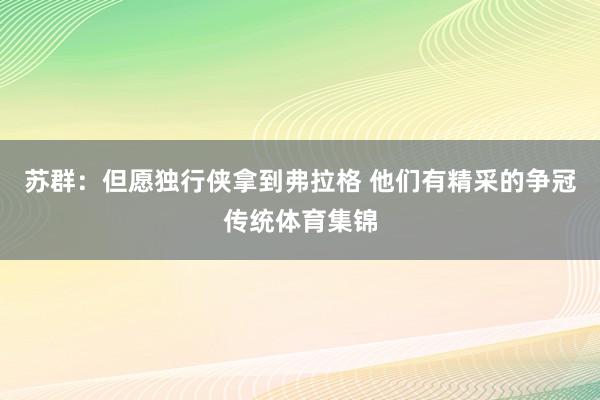 苏群：但愿独行侠拿到弗拉格 他们有精采的争冠传统体育集锦
