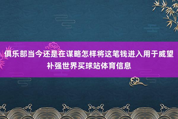俱乐部当今还是在谋略怎样将这笔钱进入用于威望补强世界买球站体育信息