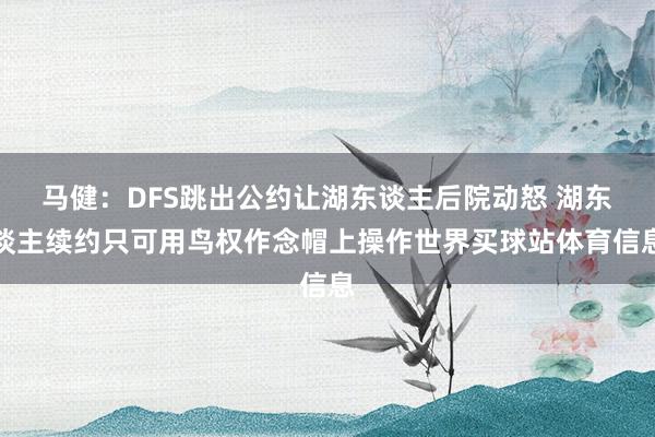 马健：DFS跳出公约让湖东谈主后院动怒 湖东谈主续约只可用鸟权作念帽上操作世界买球站体育信息