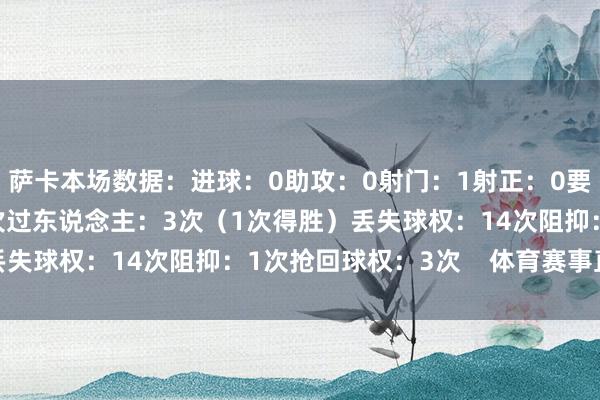 萨卡本场数据：进球：0助攻：0射门：1射正：0要津传球：0触球：37次过东说念主：3次（1次得胜）丢失球权：14次阻抑：1次抢回球权：3次    体育赛事直播